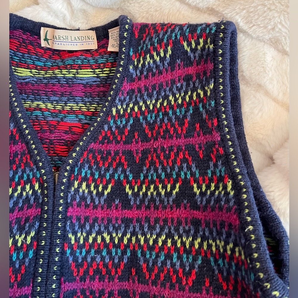 Marsh Landing L Granny Colorful Boho Full Zip Rainbow Aztec Vest Southwestern